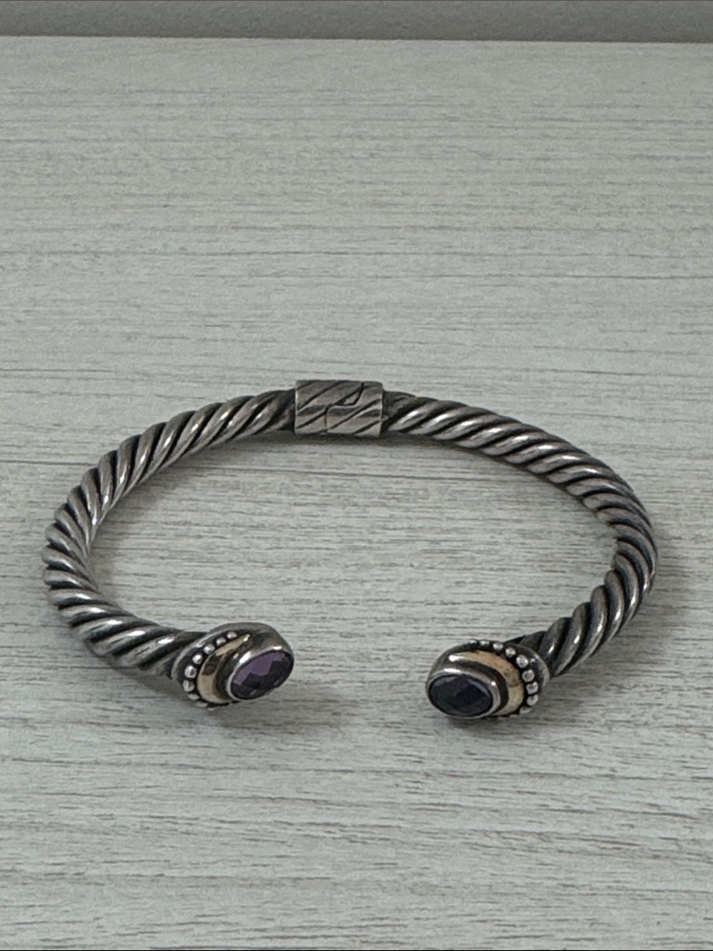 BJC Samuel Benham Rope Bracelet - 925 Sterling, 18K gold, Amethyst EUC